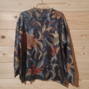 Floral Patterned Crew Neck Soft Sweater Size XL 24x27